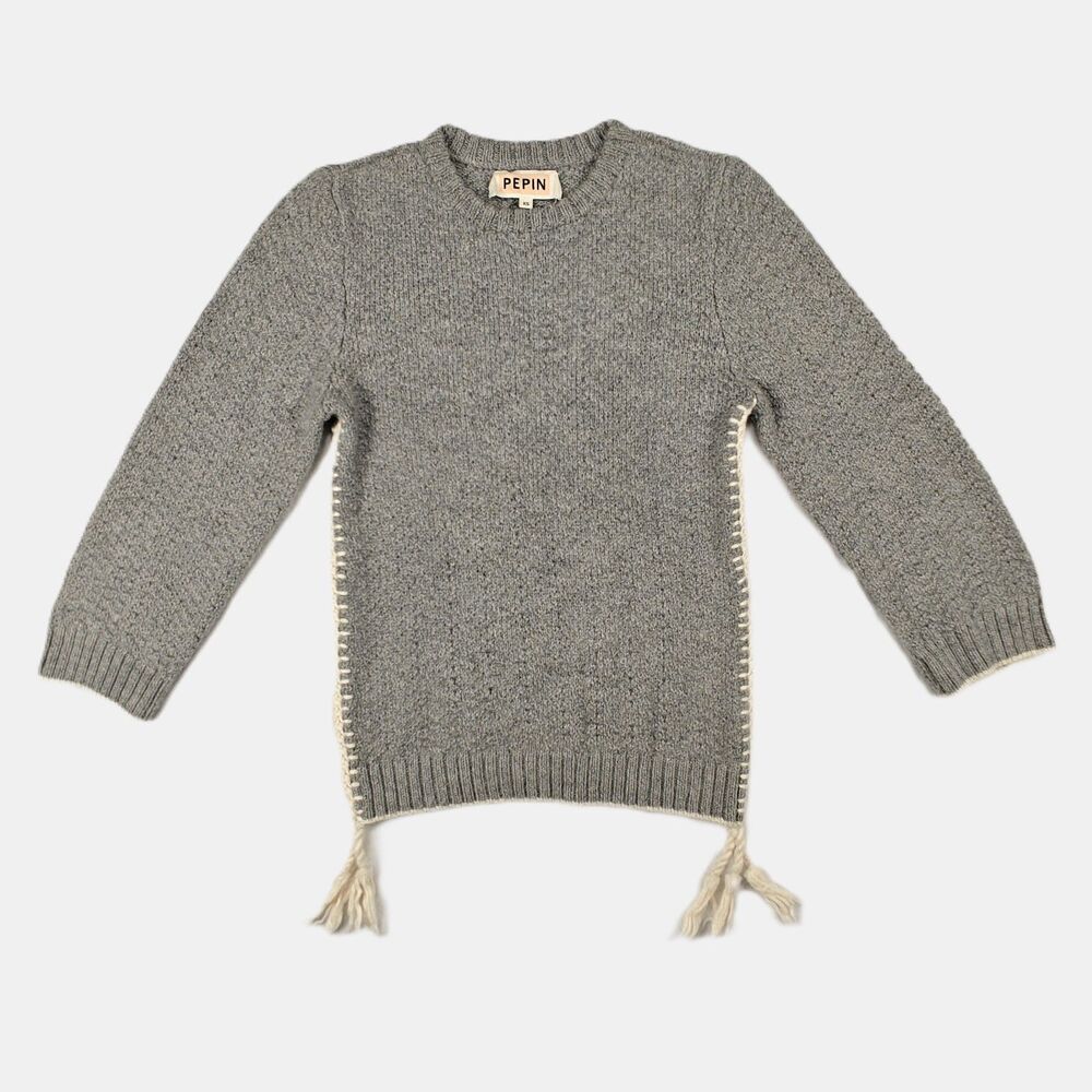 Pepin Anthropologie 100% Baby Alpaca Gray Braid Sweater Size XS Minimalist Boho